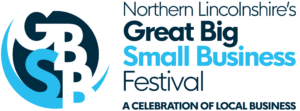 Logo for Northern Lincolnshire's Great Big Small Business Festival Week 2024, featuring a stylized "GBSB" acronym and the tagline "A Celebration of Local Business" in blue and black text.