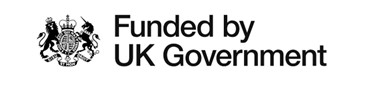 Funded by the UK Government" text accompanied by the UK Government crest featuring a lion and a unicorn on either side of a crown, promoting growth grants for local businesses.