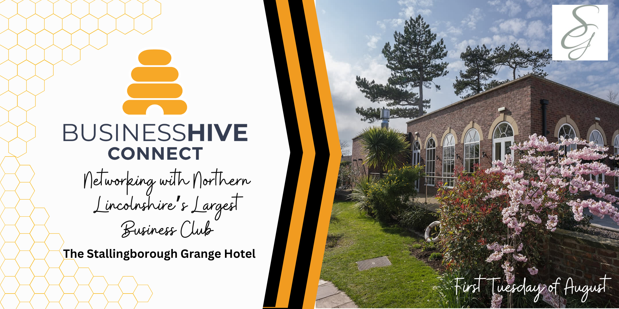 Flyer for the Business Hive Connect Summer BBQ networking event at The Stallingborough Grange Hotel, held on the first Tuesday of August.
