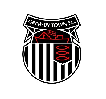 Grimsby Town F.C. logo, celebrated at GBSB Festival, features a red trawler boat with the year 1878 above black and white vertical stripes and three red fish.