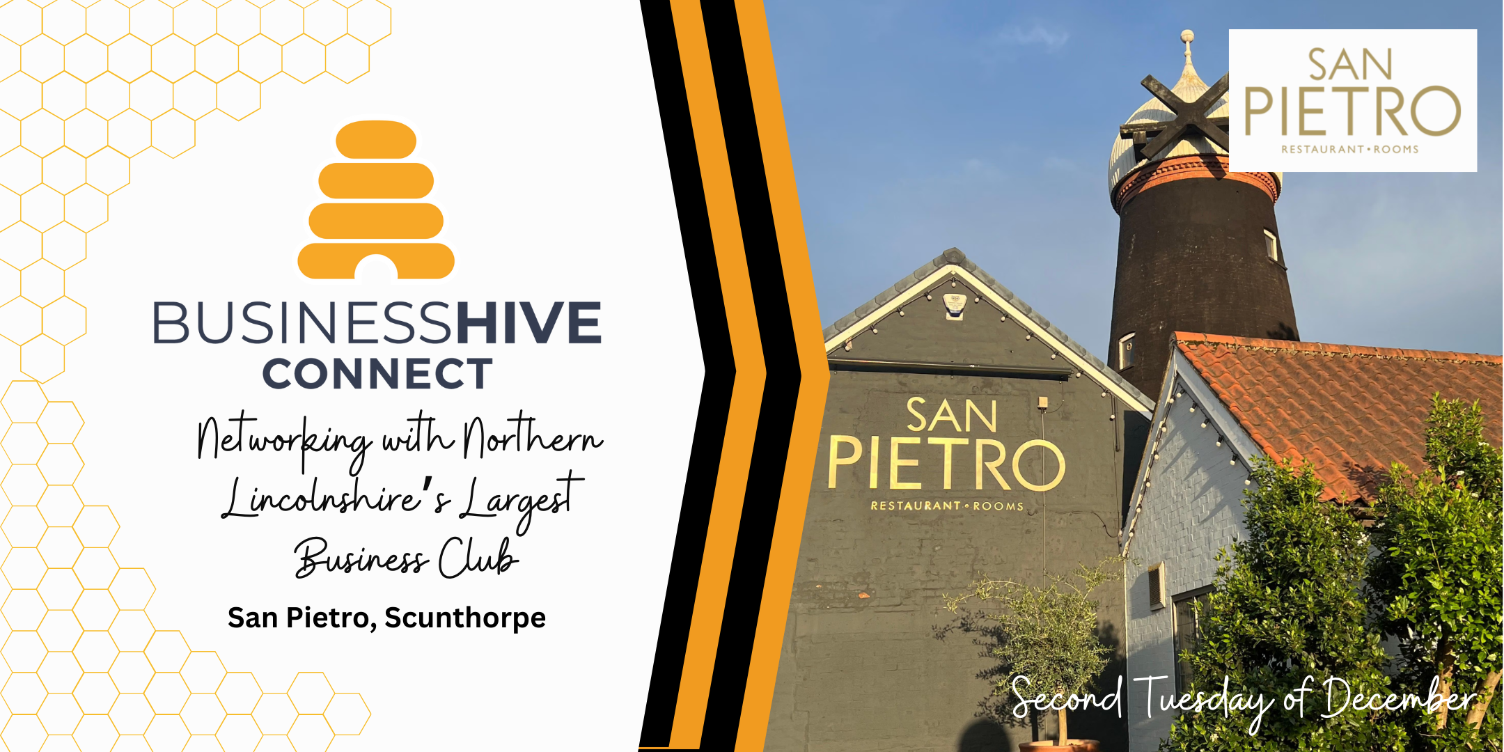 Join us for the Business Hive Connect event at San Pietro, Scunthorpe, on the second Tuesday of December. Network with Northern Lincolnshire's largest business club while enjoying nibbles and fizz.