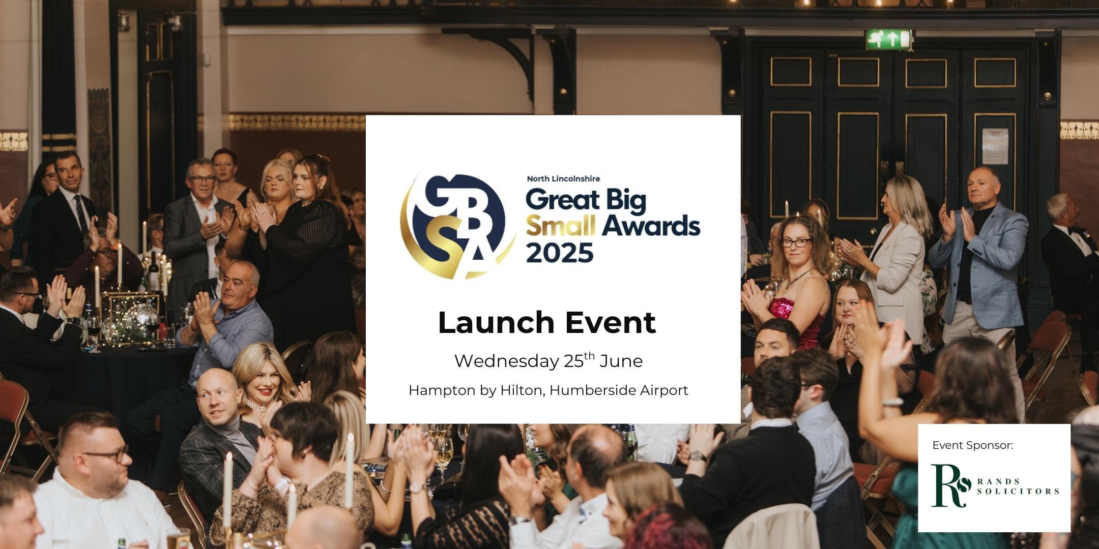 Guests seated at round tables in a formal setting applaud during the Great Big Small Awards 2025 Launch Event, celebrating business excellence in North Lincolnshire at Hampton by Hilton, Humberside Airport.