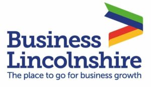 Business Lincolnshire logo with a ribbon graphic in blue, green, yellow, and red, and the tagline "The place to go for business growth" – your trusted partner for Business Growth.