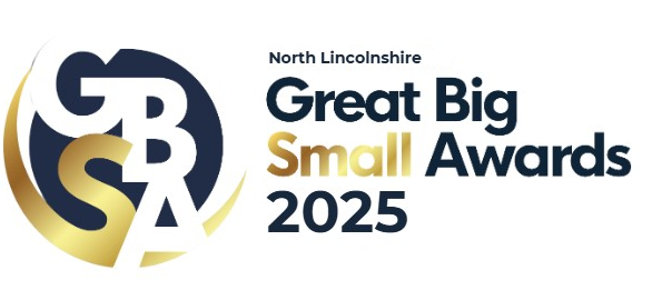 Logo for the 2025 North Lincolnshire Great Big Small Awards, featuring bold letters and gold accents.