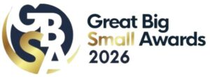 Great Big Small Awards 2026 logo featuring the acronym GBSA in gold and navy with the award name and year in bold text, perfect for promoting this prestigious awards ceremony.
