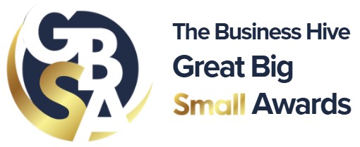 Logo with the initials "GBSA" in gold and white on a dark circle, next to the text: "The Business Hive Great Big Small Awards." A sleek design representing the prestige of the Great Big Small Awards.